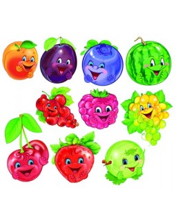 Комплект украшений на скотче "Веселые ягоды и фрукты" Сфера КМ-9684, 10 шт. в комплекте: 5 видов по 2 шт.